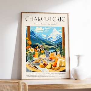 Poster di cibo, stampa di formaggio francese, arredamento da cucina, arte di cibo e bevande, arredamento di ristoranti, arte murale di caffè, arte culinaria, stampa di cibo vintage