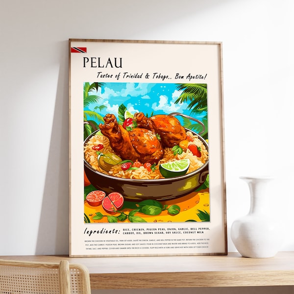 Trinidad and Tobago Food Poster, Pelau Caribbean Food Print, Trinidad and Tobago Food Art, Caribbean Food Poster, Food Gift, Kitchen Decor