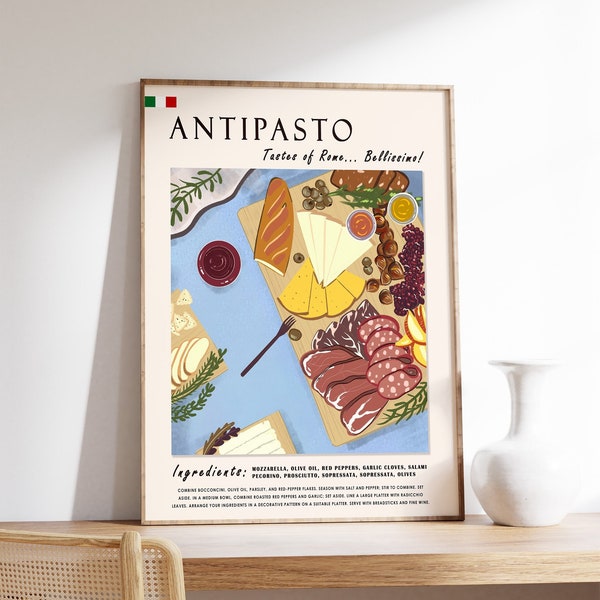 Italian Food Poster, Art Poster, Rome Travel Poster, Kitchen Poster, Kitchen Decor, Food Art, Food and Drink Poster, Retro Print, Food Gift