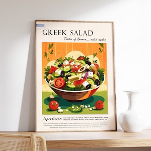 Greek Salad Food Poster, Greek Food Print, Kitchen Decor, Food and Drink Art, Greece Gift, Food Gift, Mediterranean Food Poster, Greece