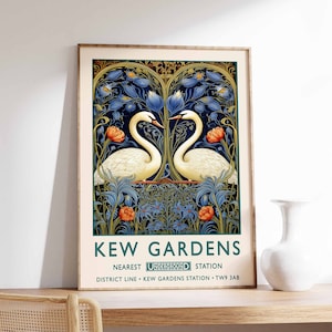 William Morris Swan Print, Kew Gardens Print, London Print, William Morris Poster, Vintage Wall Art, Floral Art, Vintage Poster