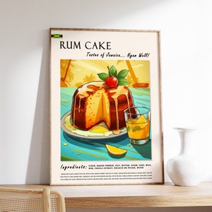 Rum Cake Jamaican Food Poster, Caribbean Food Print, Jamaican Food Art, Caribbean Food Poster, Dessert Food Art, Kitchen Decor
