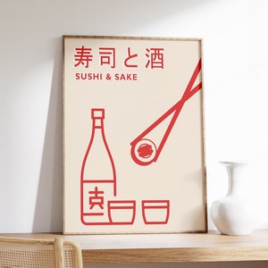 Japanese Print, Japanese Poster, Sushi & Sake, Food Art, Food Print, Japan Wall Art, Retro Print, Gift Idea