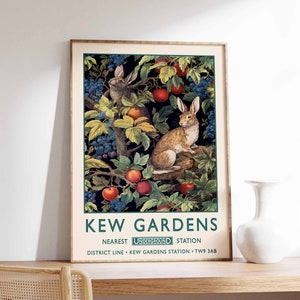 William Morris Rabbit Print, Kew Gardens Print, London Print, William Morris Poster, Vintage Wall Art, Floral Art, Vintage Poster