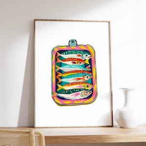 Fish Art Print, Sardines Poster, Food Art, Seafood Poster, Vintage Kitchen Decor, Restaurant Decor, Food Poster, Cafe Poster, Fish Poster