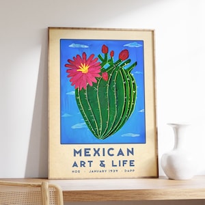 Mexican Exhibition Art Poster, Mexican Print, Floral Vintage Wall Art Decor, Latin American Artesanía, Mexico Travel, Gift Idea