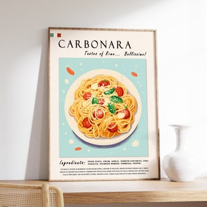 Italian Spaghetti Carbonara Food Poster, Italian Food Print, Pasta Poster, Kitchen Decor, Italy Food Art, Retro Print, Food Gift, Italy Gift
