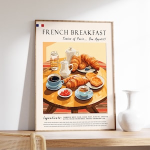 French Breakfast Poster, French Croissants Food Print, French Breakfast Poster, Kitchen Print, Kitchen Decor, Food Art, Food & Drink Art