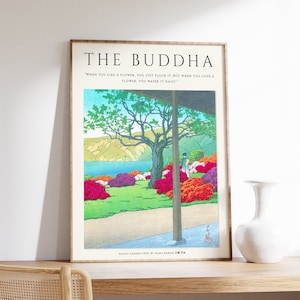 Buddhistisches Poster, Buddah Kunst, japanische Kunst, spirituelle Kunst, religiöses Wohndekor, Blumendruck, Meditationskunst, Geschenk, A1/A2/A3/A4