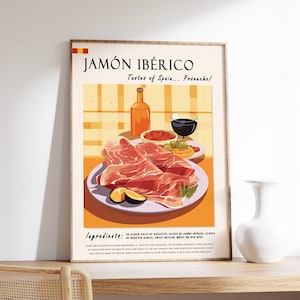 Jamon Iberico Food Poster, Spanish Food Print, Spain Decor, Kitchen Decor, European Food Art, Retro Print, Food Gift, Kitchen poster