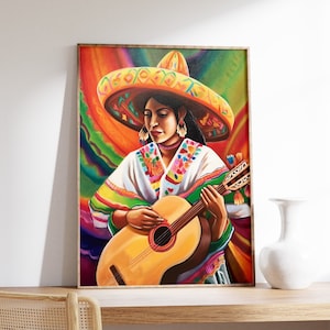 Mexican Folk Poster, Colourful Mexican Art Prints, Traditional Mexican Artwork, Floral Vintage Poster, Latin Decor, Cultural Mexico Gift
