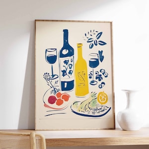 ディナーパーティーのフードプリント、レトロなフードアート、ヴィンテージキッチンポスター、キッチンデコレーション、フードイラストアート、フードポスター、シェフへのギフト