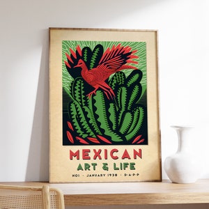 Mexikanische Kaktus Poster, mexikanischer Kunstdruck, Vintage Blumenwandkunst, psychedelisches Poster, lateinamerikanische Kunst, Vintage mexikanisches Dekor, Geschenkidee