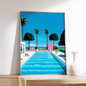 Los Angeles Pool Print, 80&#39;s Swimming Pool Poster, Retro California Beach Art, Vibrant Pop Art, Sunset Poster, Retro City Print, Art Gift