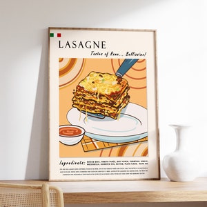 Italian Lasagne Food Poster, Art Poster, Rome Print, Kitchen Poster, Italian Food Art, Italy, Retro Print, Food Gift, Kitchen Poster