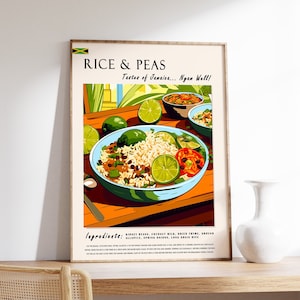 Rice and Peas Jamaican Food Poster, Caribbean Food Print, Jamaican Food Art, Caribbean Food Poster, Exotic Food Art, Kitchen Decor
