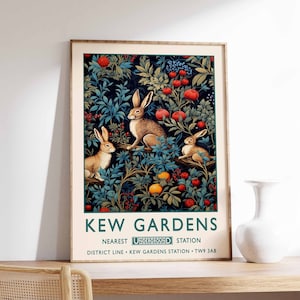 William Morris Rabbit Print, Kew Gardens Print, London Print, William Morris Poster, Vintage Wall Art, Floral Art, Vintage Poster