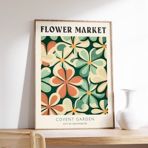 Flower Market London Covent Garden Poster, Floral Print, Flower Market Poster, Retro Floral Decor, Vintage Flower Art, Boho Poster