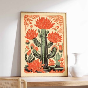 Vintage Mexican Cactus Poster, Colourful Mexican Art Print, Traditional Mexican Artwork, Floral Vintage Poster, Latin Decor, Cultural Gift