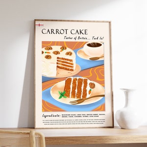 Carrot Cake Poster, Food Art, Food Poster, Cake Poster, London Print, Kitchen Decor, Bakery Art, Baking Poster, Retro Print, Food Gift