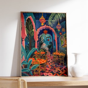 Indian Cafe Print, Traditonal Indian Art, Food and Drink Art, Kitchen Poster, Kitchen Decor, Food Art, Indian Folk Art, Indian Gift
