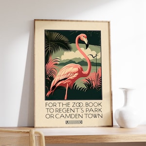 London Zoo Poster, London Zoo Wall Art, Museum Print, Animal Art, Flamingo Wall Art Decor, Vintage Art Print, Vintage Art Gift, A1/A2/A3/A4