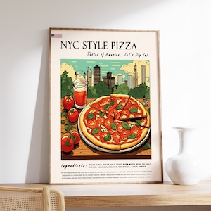 New York Style Pizza Food Poster, American Food Print, Pizza Poster, Kitchen Print, Kitchen Decor, Food Art, Food & Drink Art