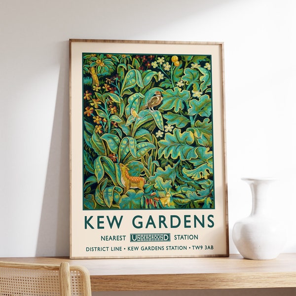 William Morris Print, Kew Gardens Print, London Print, William Morris Poster, Vintage Wall Art, Floral Art, Vintage Poster, A1/A2/A3/A4