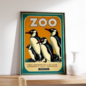 Vintage London Zoo Poster, Penguins, Retro London Zoo Print, Historical Museum Print, Vintage Wall Art, Animal Art Gift, Gift, A1/A2/A3/A4