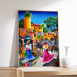 Mexican Culture Poster, Colourful Mexican Art Prints, Traditional Mexican Artwork, Floral Vintage Poster, Latin Decor, Cultural Mexico Gift
