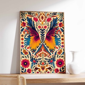 Vintage Mexikanische Flügel Poster, Floral mexikanischer Kunstdruck, Traditionelles mexikanisches Dekor, Vintage südamerikanisches Plakat, Latein Dekor, kulturelles Geschenk