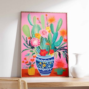 Vintage Mexikanische Kaktus Poster, Bunte mexikanische Kunstdruck, Traditionelle mexikanische Kunstwerk, Blumen Vintage Poster, Latein Dekor, Kulturelles Geschenk
