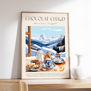 Food and Drink Poster, Hot Chocolate Art, Kitchen Decor, Cafe Decor, Dessert Wall Art, French Food Art, Gift for Cook, Cooking Wall Print