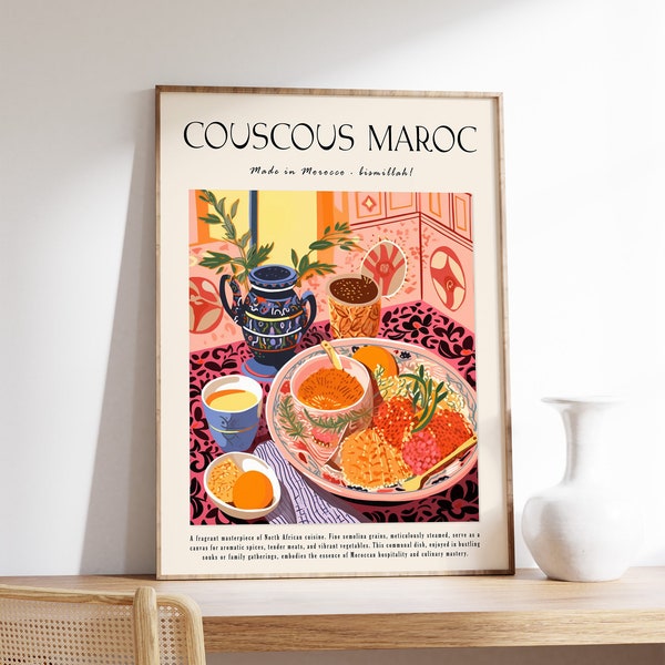 Affiche de cuisine marocaine, affiche de cuisine marocaine, affiche de couscous, affiche de cuisine du Moyen-Orient, art de la cuisine exotique, art de la cuisine islamique, décoration de cuisine
