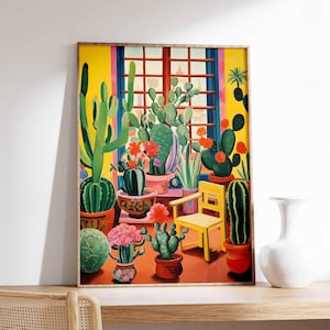Vintage Mexikanische Kaktus Poster, Bunte mexikanische Kunstdruck, Traditionelle mexikanische Kunstwerk, Floral Vintage Poster, lateinisches Dekor, mexikanisches Geschenk