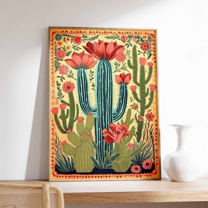 Vintage Mexikanische Kaktus Poster, Bunte mexikanische Kunstdruck, Traditionelle mexikanische Kunstwerk, Floral Vintage Poster, lateinisches Dekor, mexikanisches Geschenk