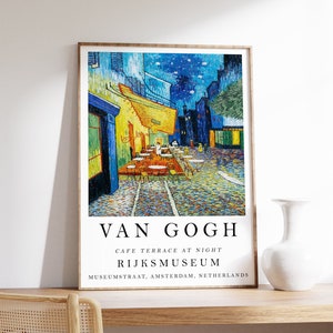 Van Gogh Exhibition Poster, Cafe Terrace At Night, Wall Art Decor, Scenery, Nature, Abstract, Vintage, Gift