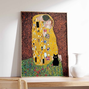 Gustav Klimt Katze Druck, Der Kuss von Gustav Klimt, Katze Poster, Katzen Kunst, Katzenliebhaber Geschenk, Tierkunst, Katzen Poster, Wand Kunst Dekor