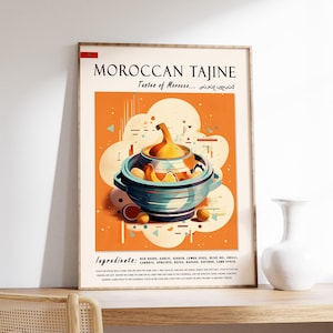 Moroccan Tajine Food Poster, Moroccan Food Print, African Food Art, Middle Eastern Food Poster, Exotic Food Art, Kitchen Decor
