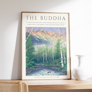 Buddhist Poster Art, Buddah Art, Japanese Art, Spiritual Art, Religious Home Decor, Floral Print, Meditation Art, Gift, A1/A2/A3/A4