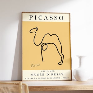 Picasso Exhibition Poster, Sandy Camel, Vintage Art Print, Minimalist Poster, Line Art Illustration Drawing,  Bedroom Art, Ideal Gift