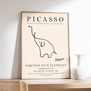 Picasso Exhibition Poster, The Elephant, Vintage Minimalist Art Print, Elephant Poster, Line Drawing, Bedroom Art, Gift, A1/A2/3/A4