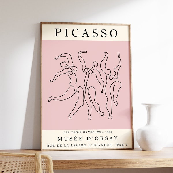 Picasso Exhibition Poster, Dance, Pink Vintage Art, Minimalist Poster, Body Art, Line Drawing, Art Print, Bedroom Art, Gift, A1/A2/A3/A4