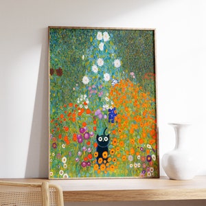 Gustav Klimt Bauerngarten Cat Print, Klimt Cat Poster, Cat Art, Floral Print, Garden Poster, Wall Art Decor, Cat Lover Gift, A1/A2/A3/A4