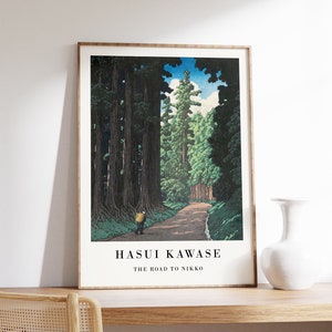 Japoński plakat wystawowy, wydruk artystyczny Hasui Kawase, Droga do Nikko, tradycyjna japońska dekoracja ścienna, sztuka japońska