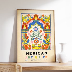 Mexican Exhibition Art Poster, Mexican Print, Floral Vintage Wall Art Decor, Latin American Artesanía, Mexico Travel, Gift Idea