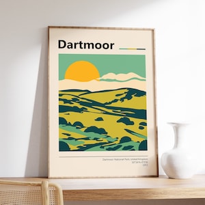 Póster del Parque Nacional Dartmoor, Impresión de viaje al Parque Nacional Dartmoor, Impresión de viaje al Reino Unido, Arte de viaje por la naturaleza, Decoración de viaje, Regalo, A1/A2/A3/A4