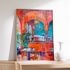 Indian Cafe Print, Traditonal Indian Art, Food and Drink Art, Kitchen Poster, Kitchen Decor, Food Art, Indian Folk Art, Indian Gift
