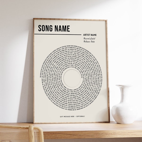 Custom Vinyl Lyrics Print, Personalised Music Poster, Customizable Music Gift, Anniversary Gift, Music Gift, Wedding Song Dance, A1/A2/A3/A4