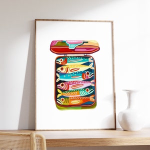 Stampa artistica di pesce, poster di sardine, arte alimentare, poster di frutti di mare, arredamento da cucina vintage, arredamento da ristorante, poster di cibo, poster di bar, poster di pesce